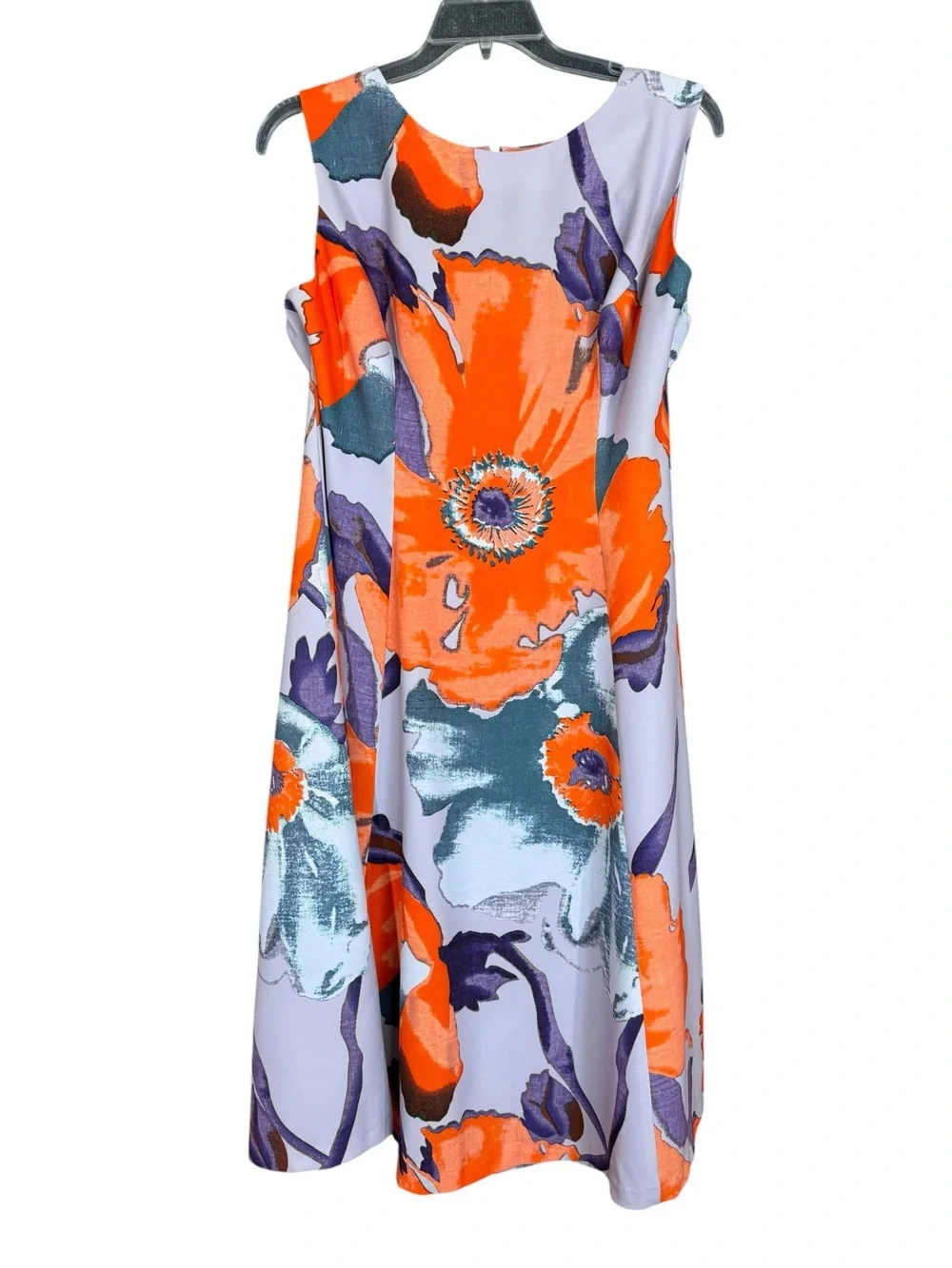 J. Peterman Floral Bloom A-Line Midi Dress Orange Gray Purple Size 20
